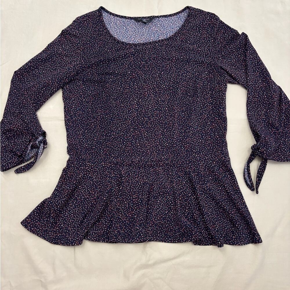 Banana Republic Factory Womens Navy Spotted 3/4 Sleeve Peplum Blouse Size Medium